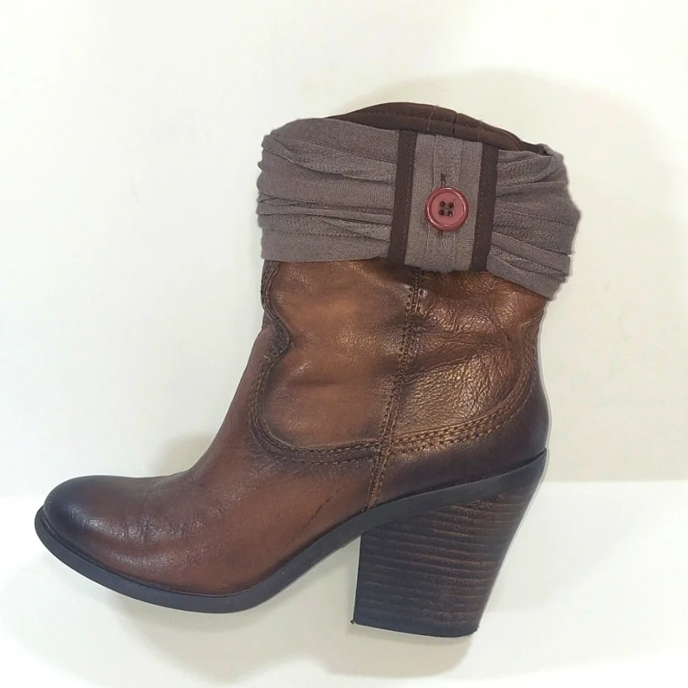 Brimmins Brown and Gray Shurred Fabric Button Boot Cuffs